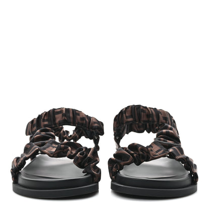 Fendi Satin FF Ruched Sandals 39.5 Tobacco Black 2 of 8