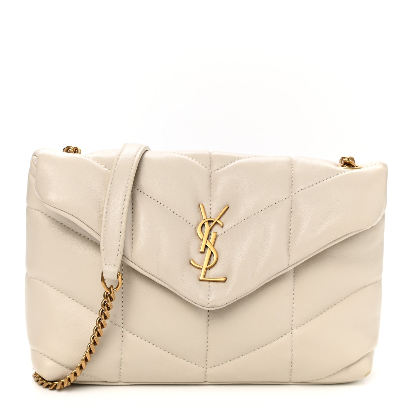 Lambskin Quilted Toy Loulou Puffer Monogram Chain Satchel Blanc Vintage