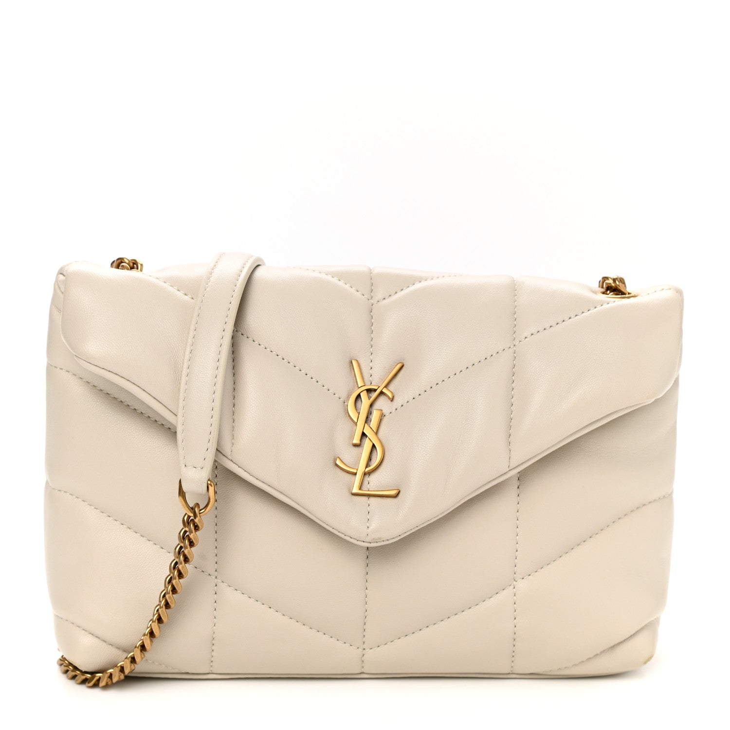 Saint Laurent Lambskin Quilted Toy Loulou Puffer Monogram Chain Satchel Blanc Vintage 1 of 13
