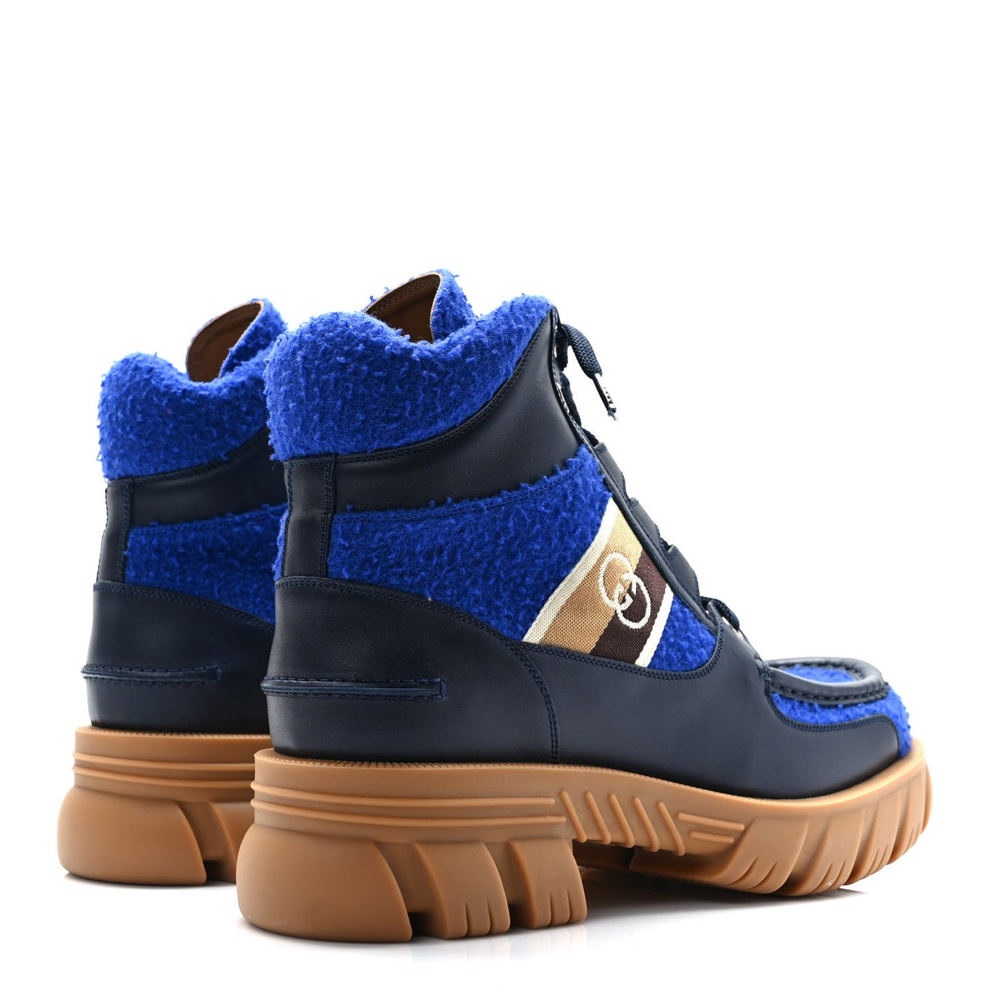 Casy Wool Quebec Calfskin Web Mens Interlocking G Lace Up Combat Boots 11 Blue China Blue