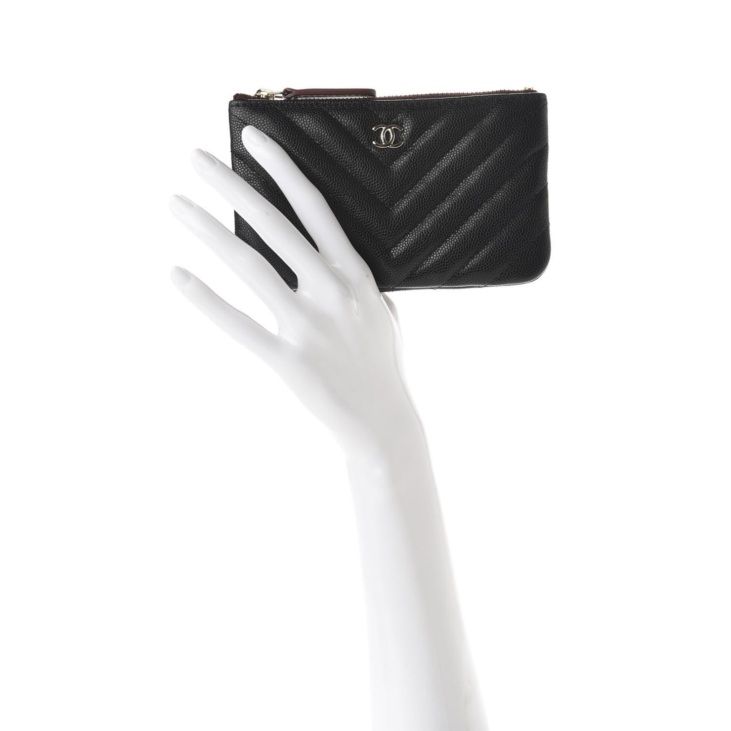 Caviar Chevron Quilted Small Cosmetic Case Black