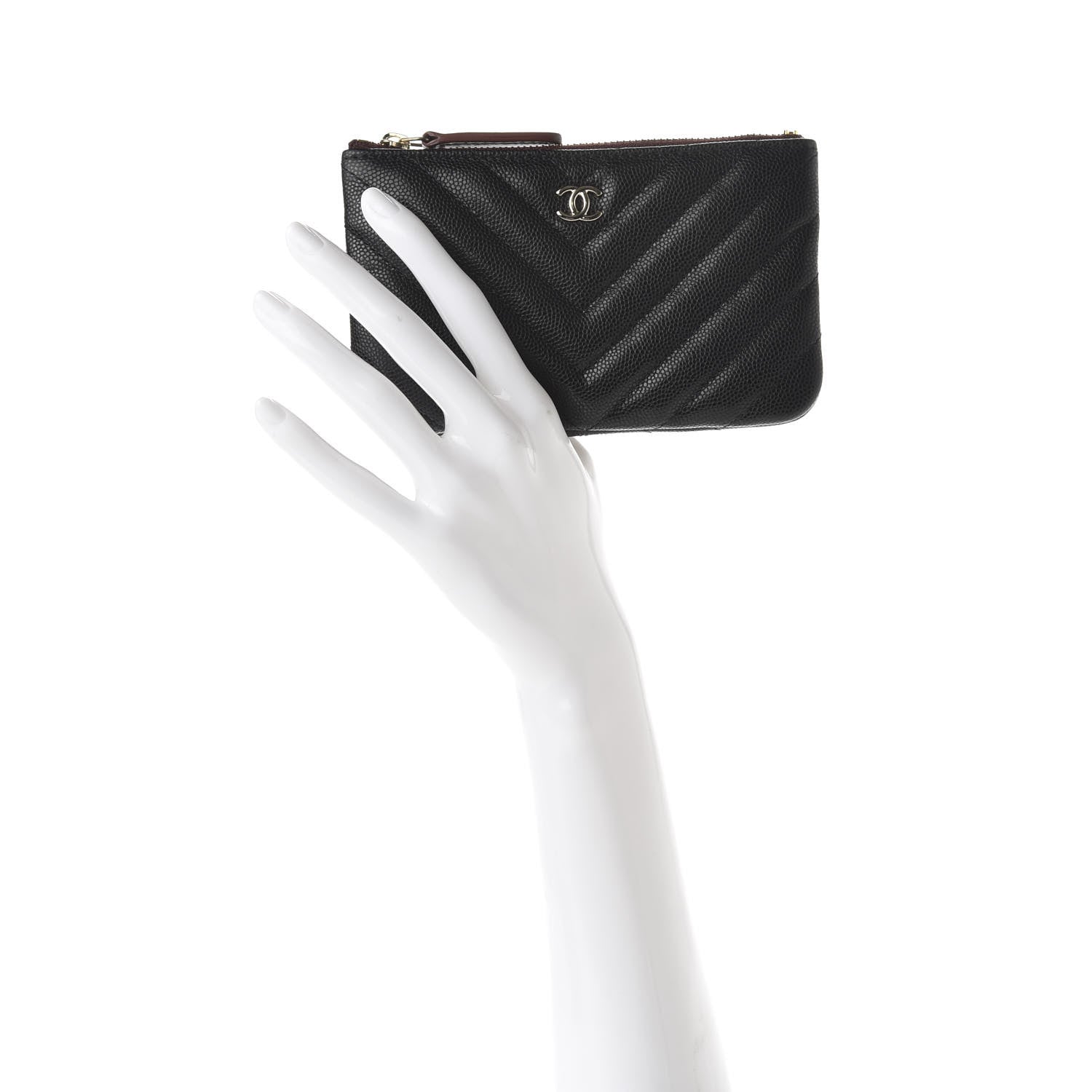 Chanel Caviar Chevron Quilted Small Cosmetic Case Black 2 of 8