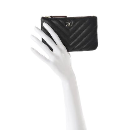 Chanel Caviar Chevron Quilted Small Cosmetic Case Black 2 of 8