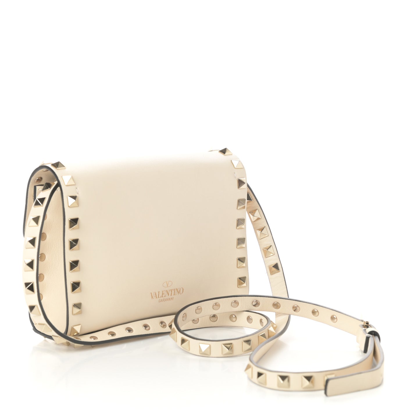 Vitello Mini Rockstud Flip Lock Crossbody Bag Light Ivory