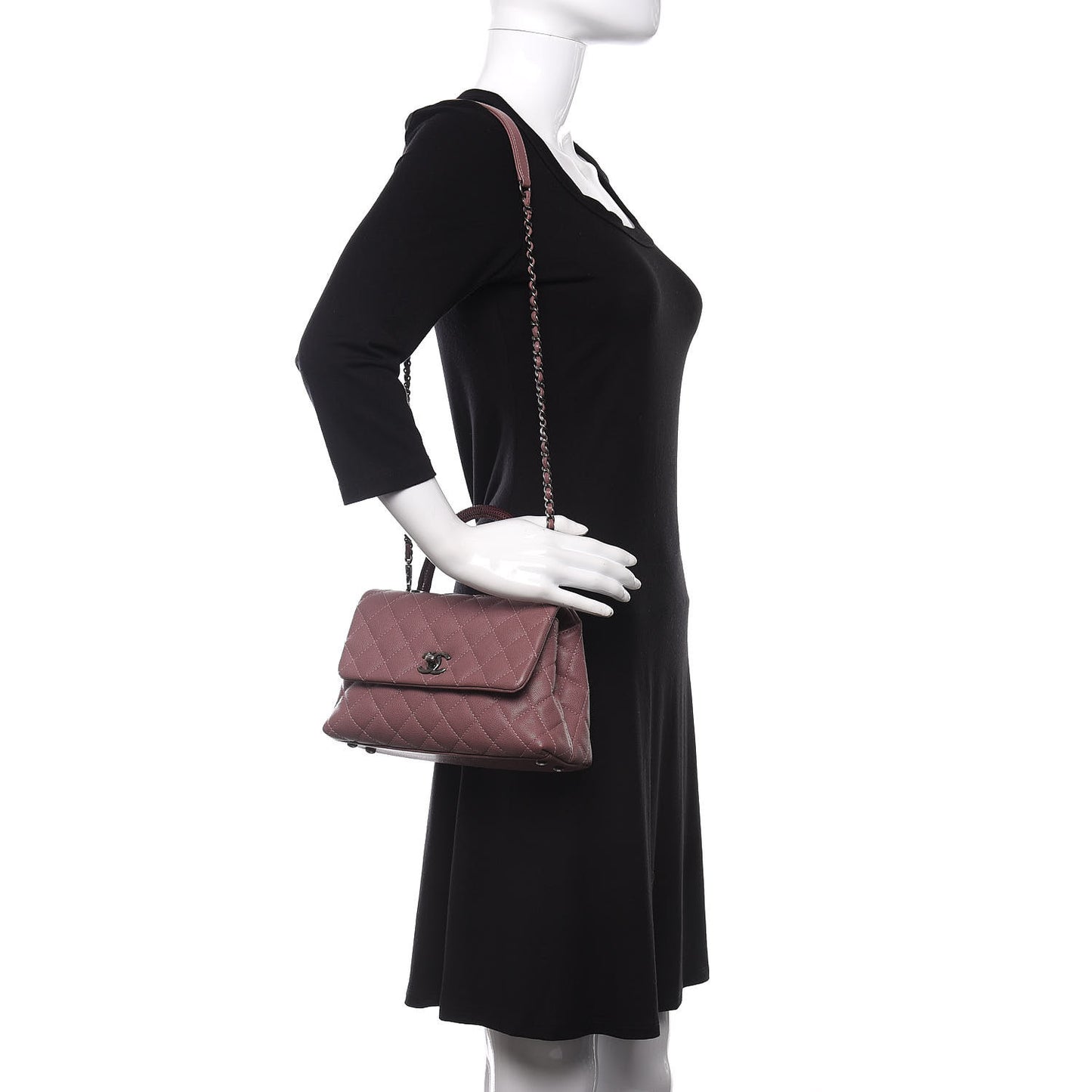 Caviar Lizard Quilted Mini Coco Handle Flap Pink Burgundy