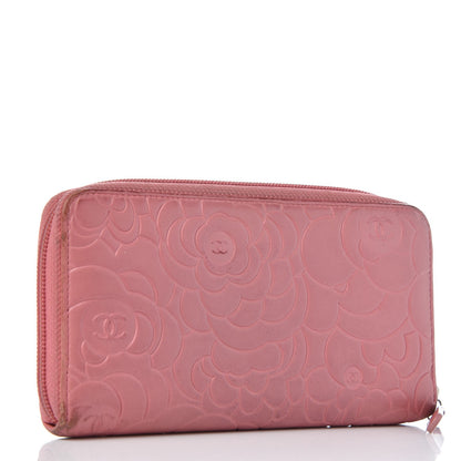 Chanel Lambskin Camellia Embossed Zip Around Large Gusset Wallet Pink 3 of 15