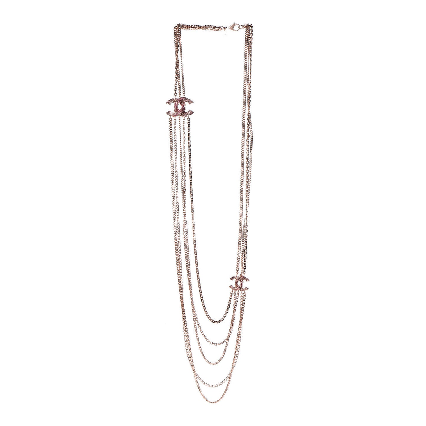 Crystal CC Multi Strand Chain Necklace Pink Gold