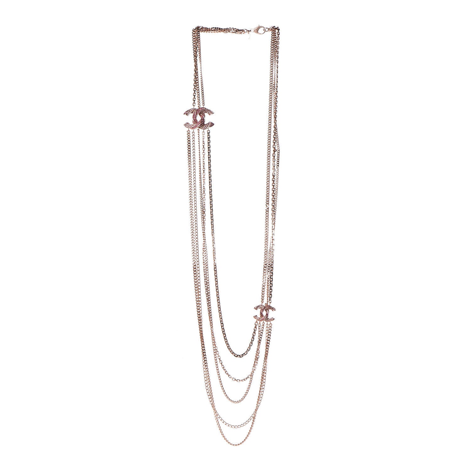 Chanel Crystal CC Multi Strand Chain Necklace Pink Gold 3 of 8