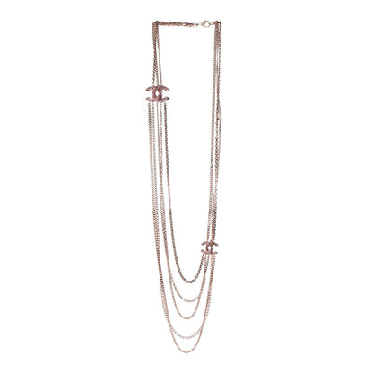 Chanel Crystal CC Multi Strand Chain Necklace Pink Gold 3 of 8