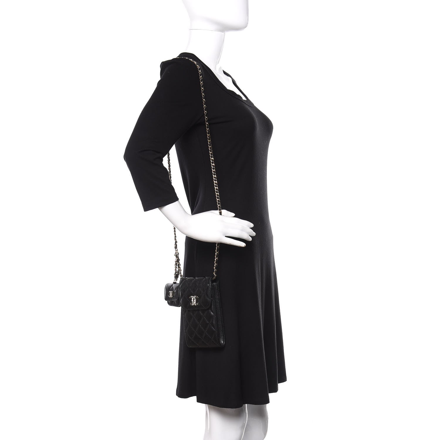 Chanel Caviar Quilted Crystal CC Airpods Pro and Phone Case With Chain Black 2 of 13