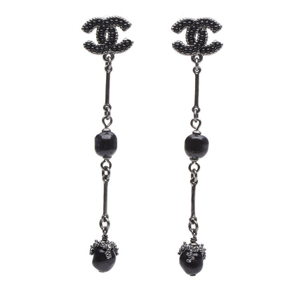 Chanel Pearl Beaded CC Long Drop Earrings Silver 1 of 5