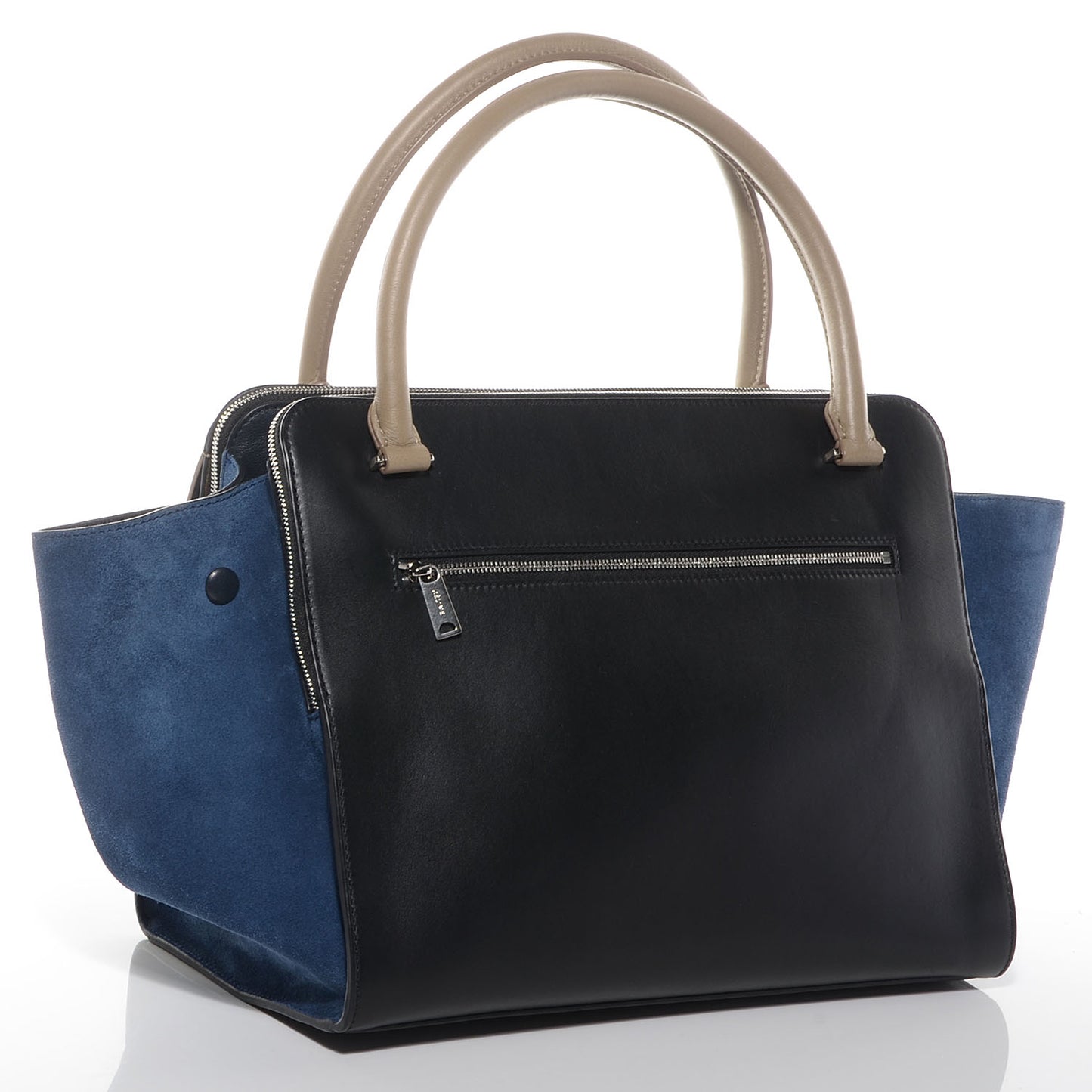 Calfskin Suede Tri-Color Double Zip Trapeze Sand