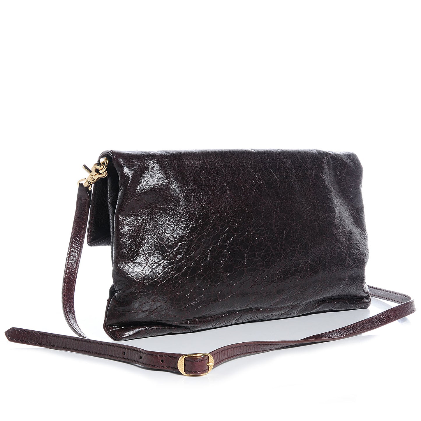 Agneau Giant 12 Gold Hardware Envelope Strap Clutch Cigare Fonce