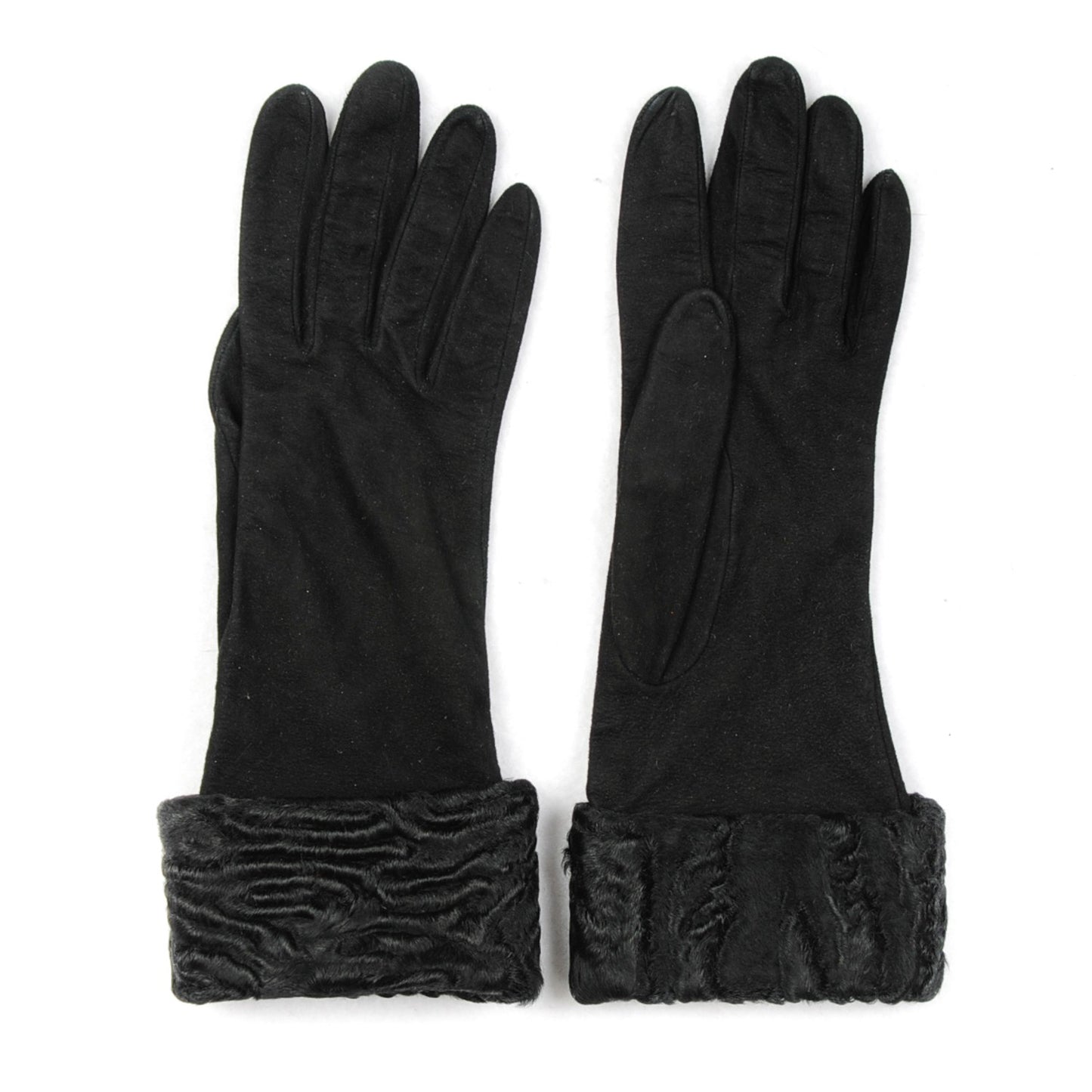 Astrakhan Fur Suede Gloves 7.5 Black