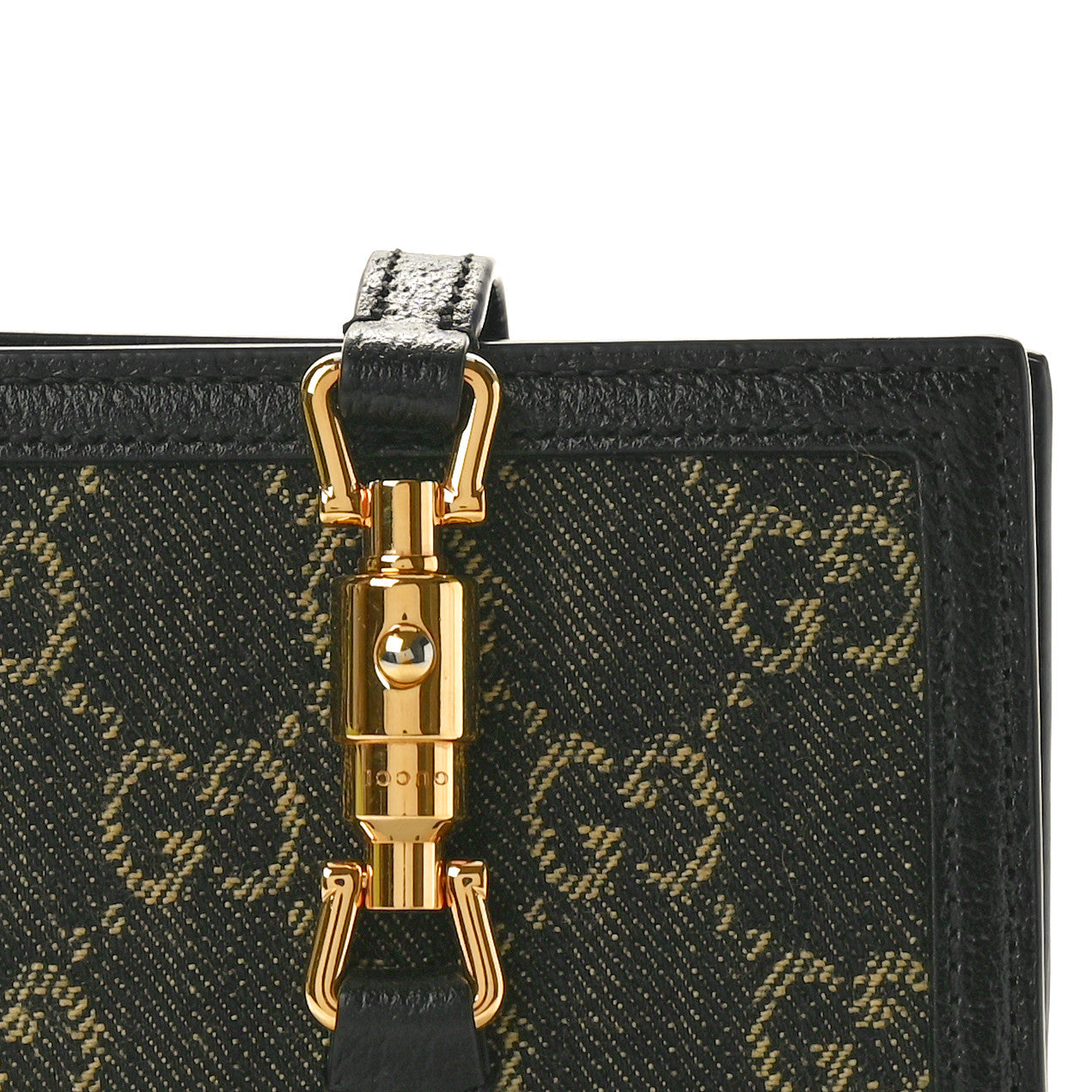 Jacquard Black Denim GG Monogram Textured Dollar Calfskin Jackie 1961 Card Case Black Ivory
