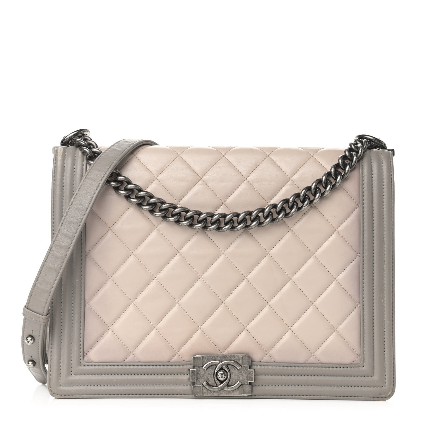 Calfskin Ombre Quilted Large Boy Flap Grey Beige