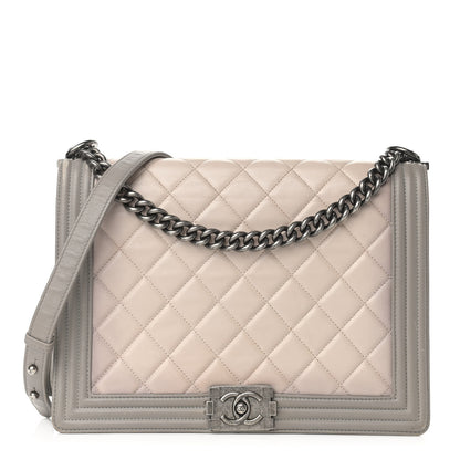Chanel Calfskin Ombre Quilted Large Boy Flap Grey Beige 1 of 21