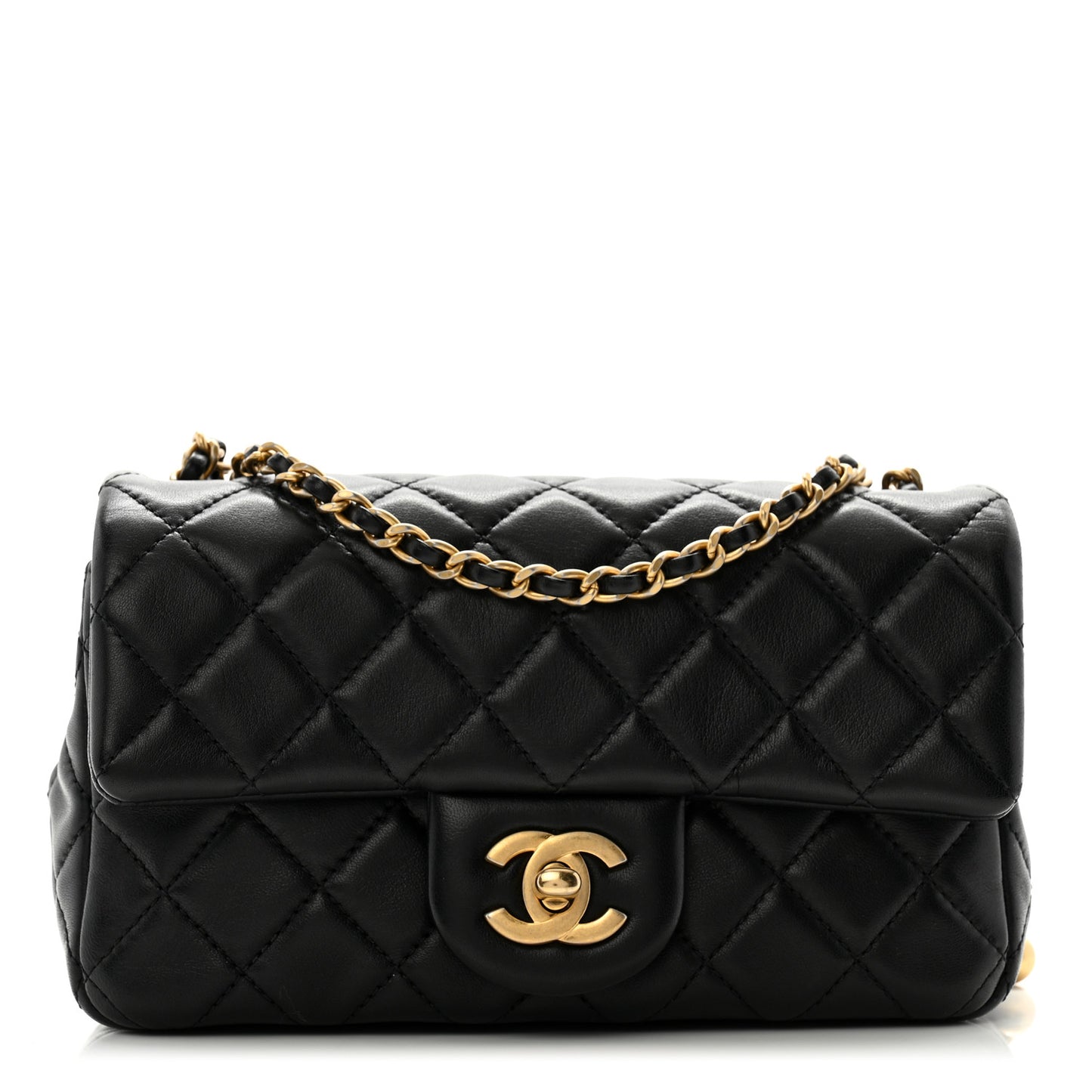 Lambskin Quilted Mini Rectangular Pearl Crush Flap Black