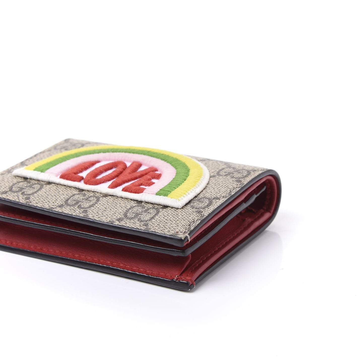 Soft GG Supreme Monogram Rainbow Embroidered Card Case Wallet