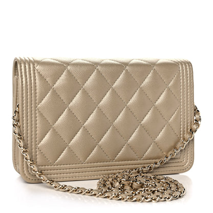 Chanel Metallic Caviar Quilted Boy Wallet On Chain WOC Light Gold 2 of 10