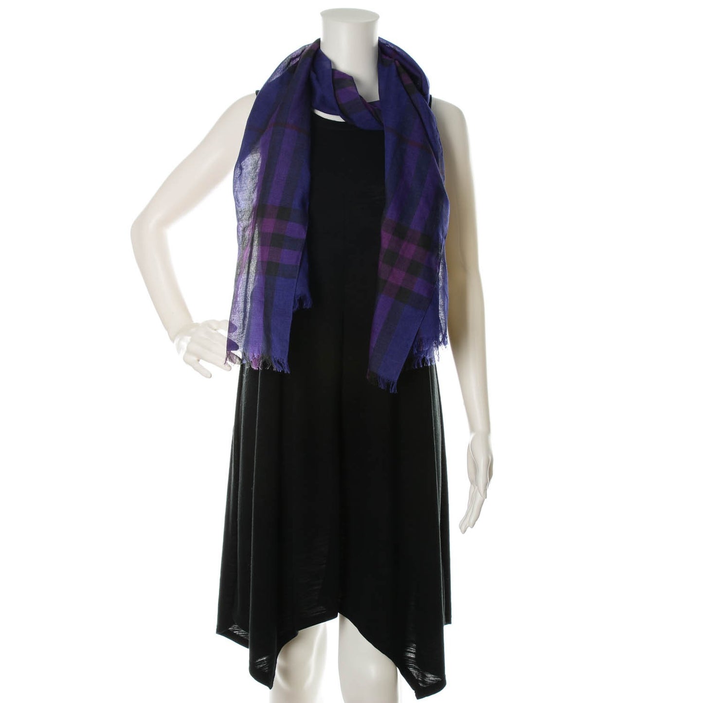Wool Silk House Check Scarf Purple
