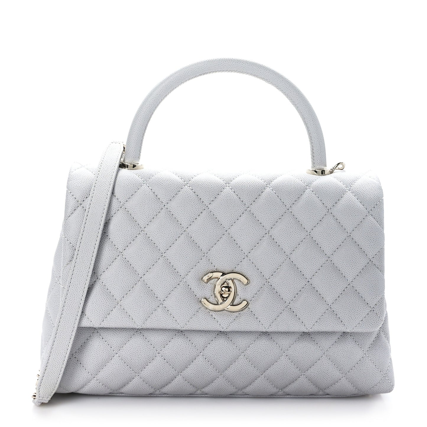 Caviar Quilted Small Coco Handle Flap Light Grey