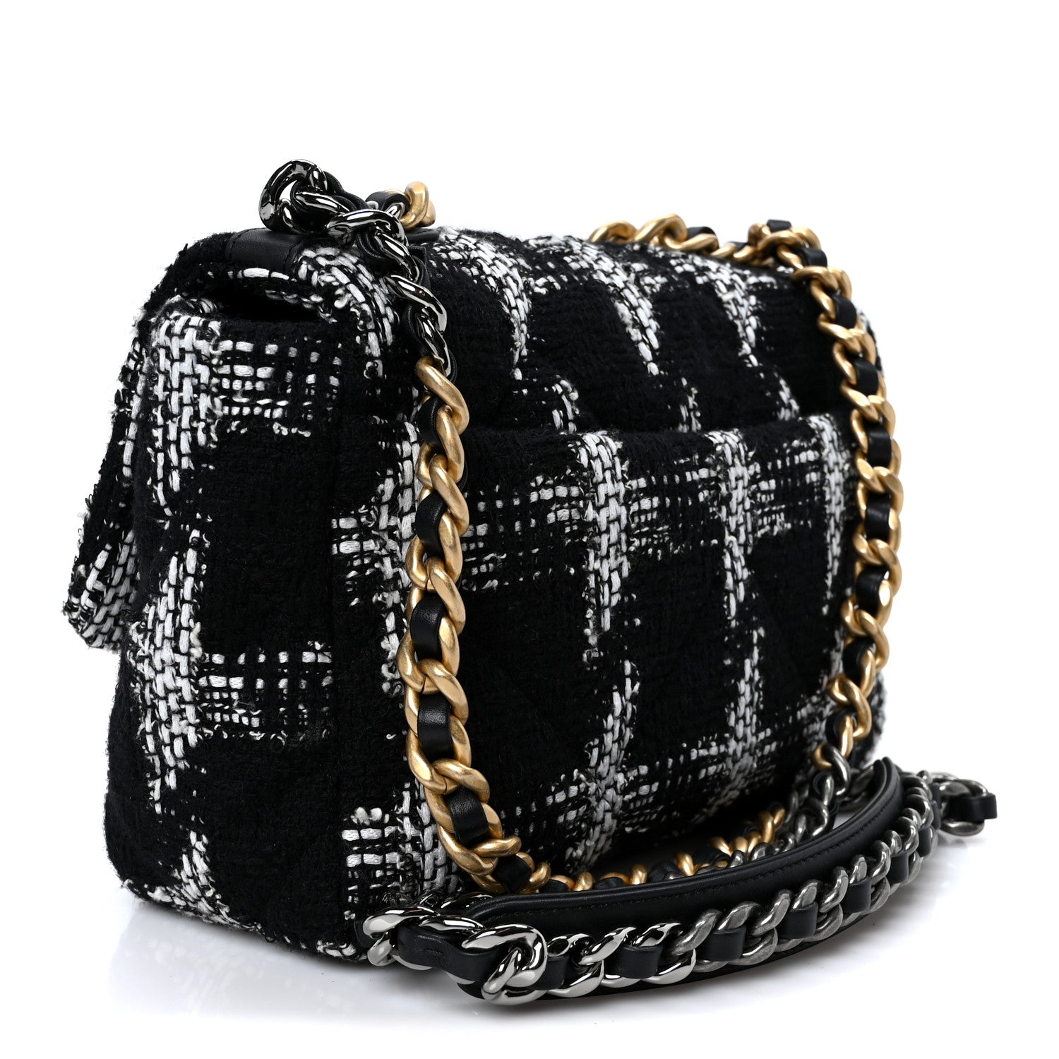 Chanel Tweed Quilted Medium Chanel 19 Flap Black White 3 of 10