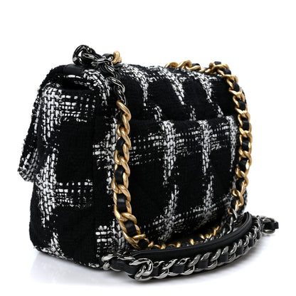 Chanel Tweed Quilted Medium Chanel 19 Flap Black White 3 of 10
