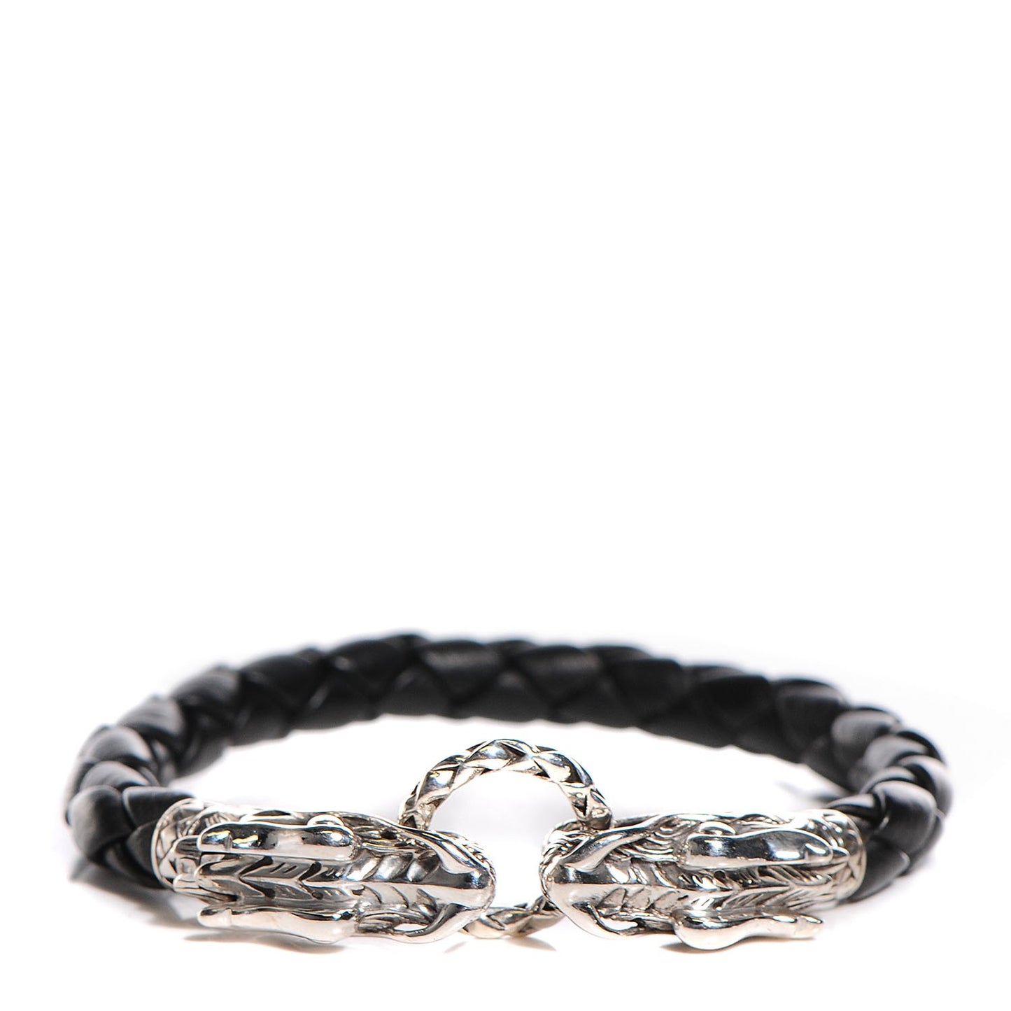 Sterling Silver Woven Leather Naga M Bracelet Black