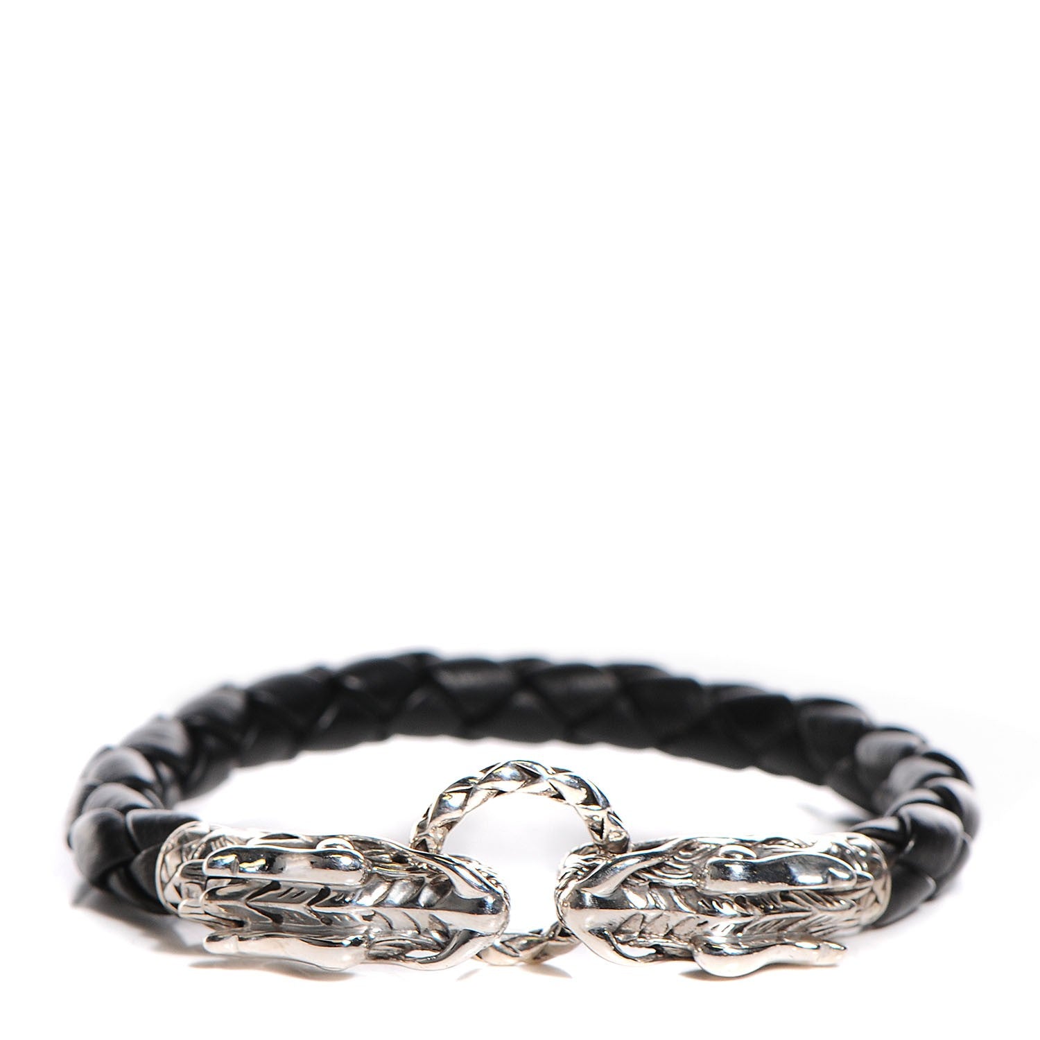 John Hardy Sterling Silver Woven Leather Naga M Bracelet Black 1 of 6