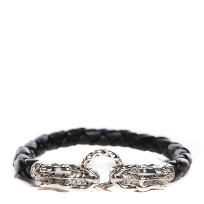 John Hardy Sterling Silver Woven Leather Naga M Bracelet Black 1 of 6