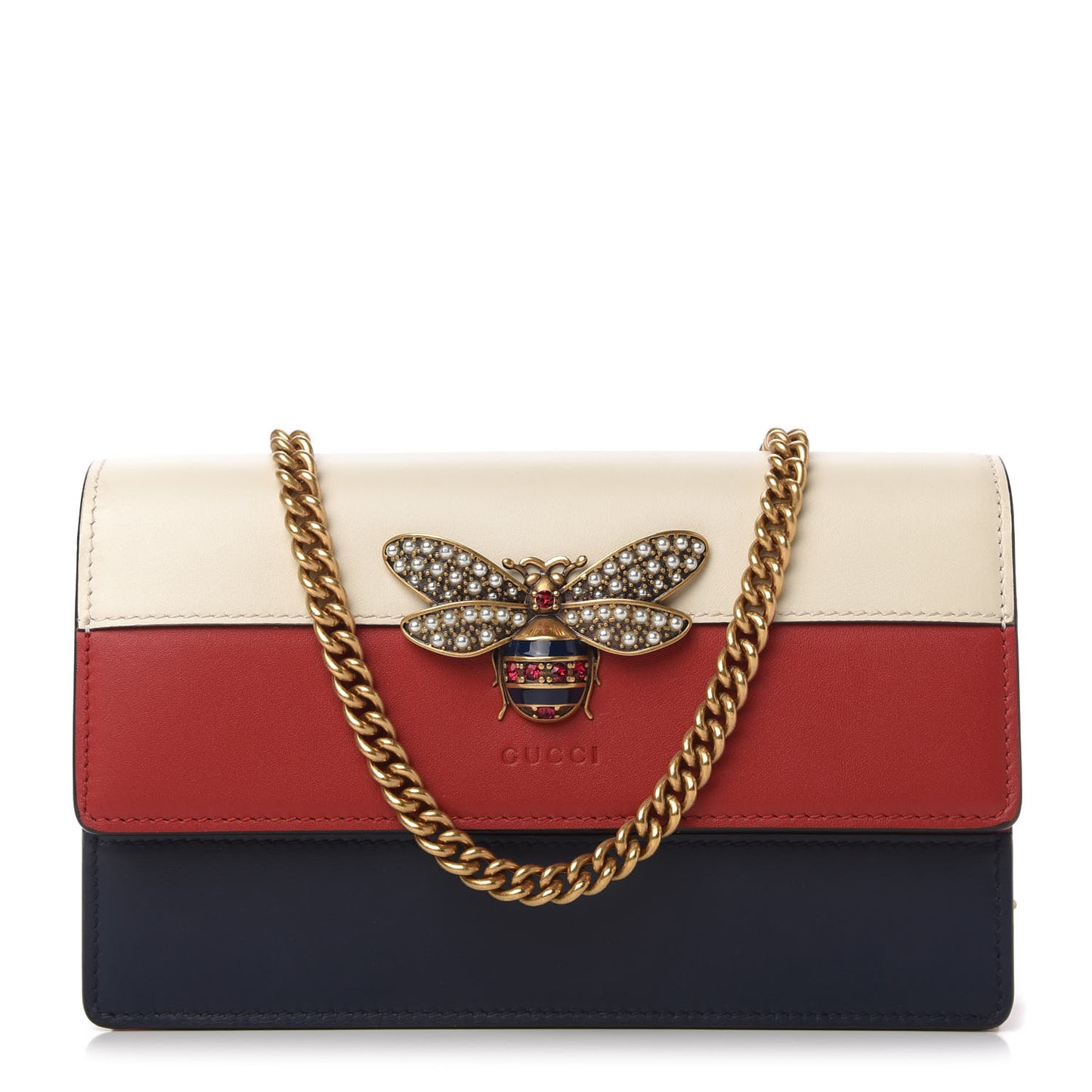 Calfskin Queen Margaret Chain Wallet Blue Agata Hibiscus Red Mystic White