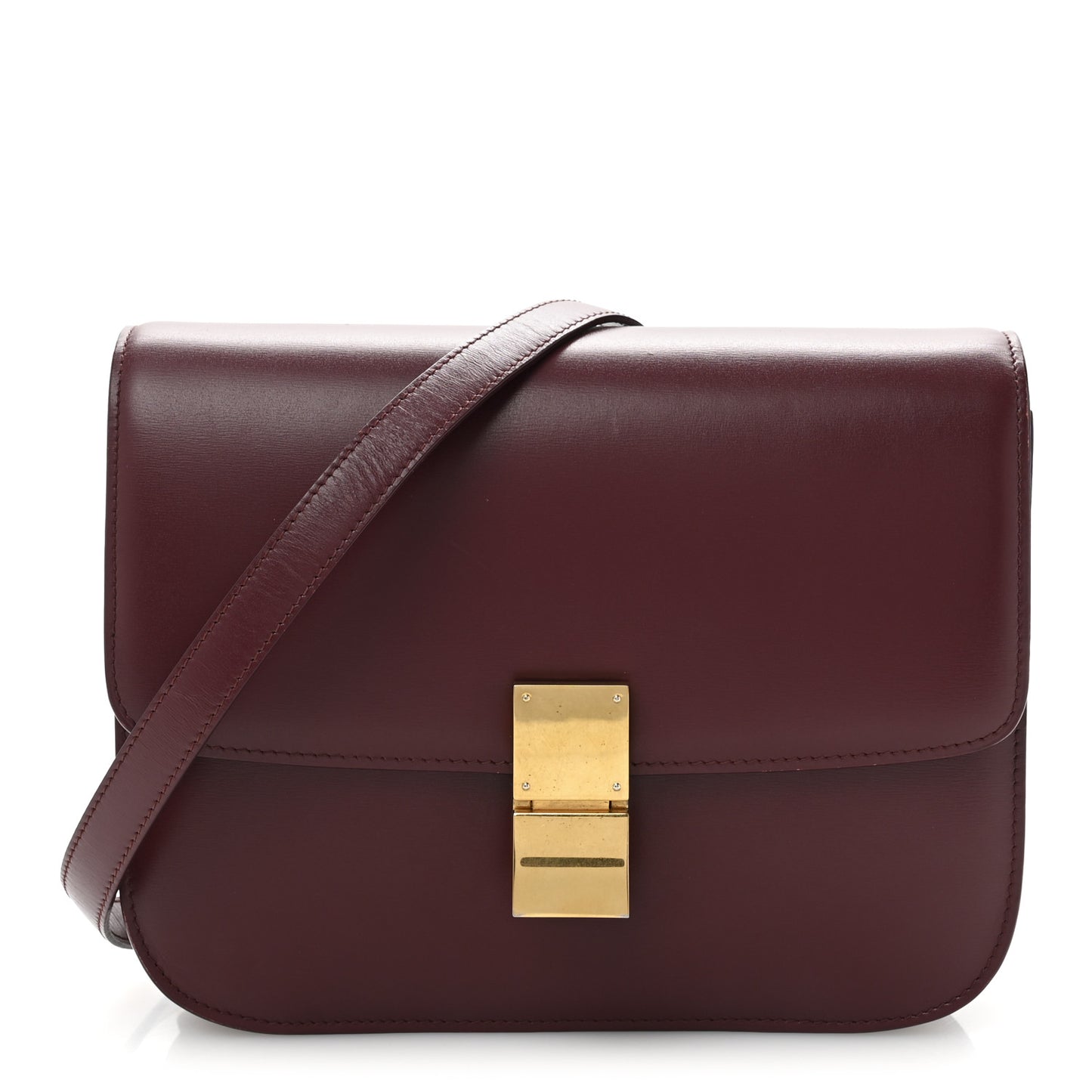 Box Calfskin Medium Classic Box Flap Bag Burgundy