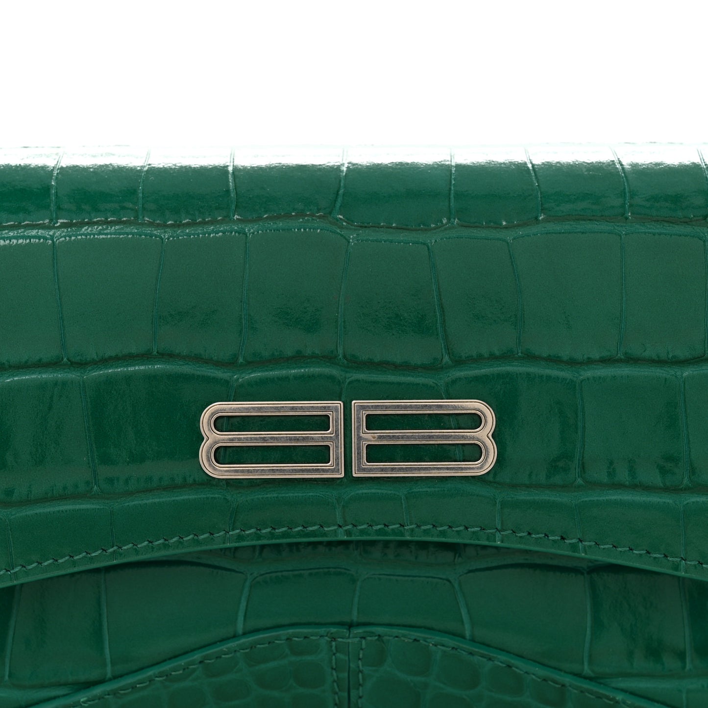 Shiny Super Supple Calfskin Crocodile Embossed Small XX Flap Stretch Bag Jade