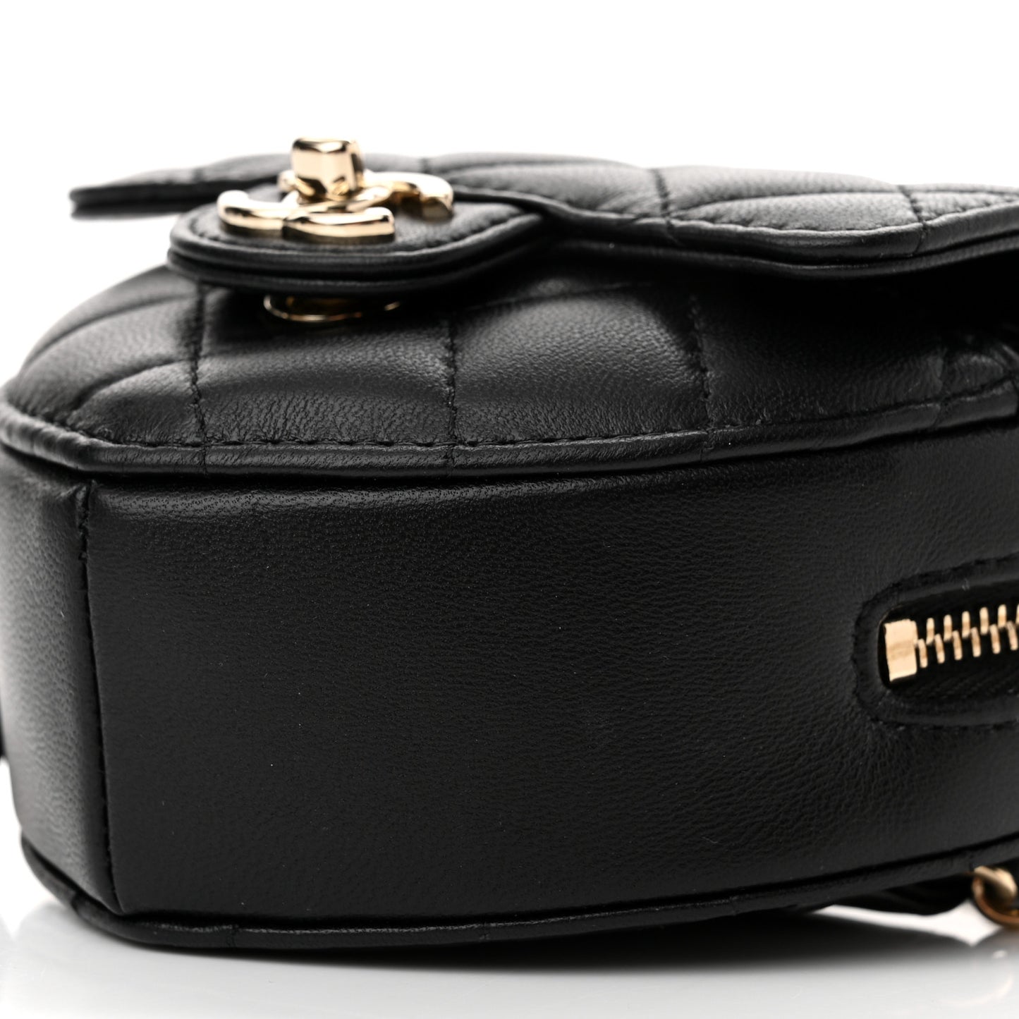 Lambskin Quilted CC In Love Heart Waist Belt Bag With Chain Black