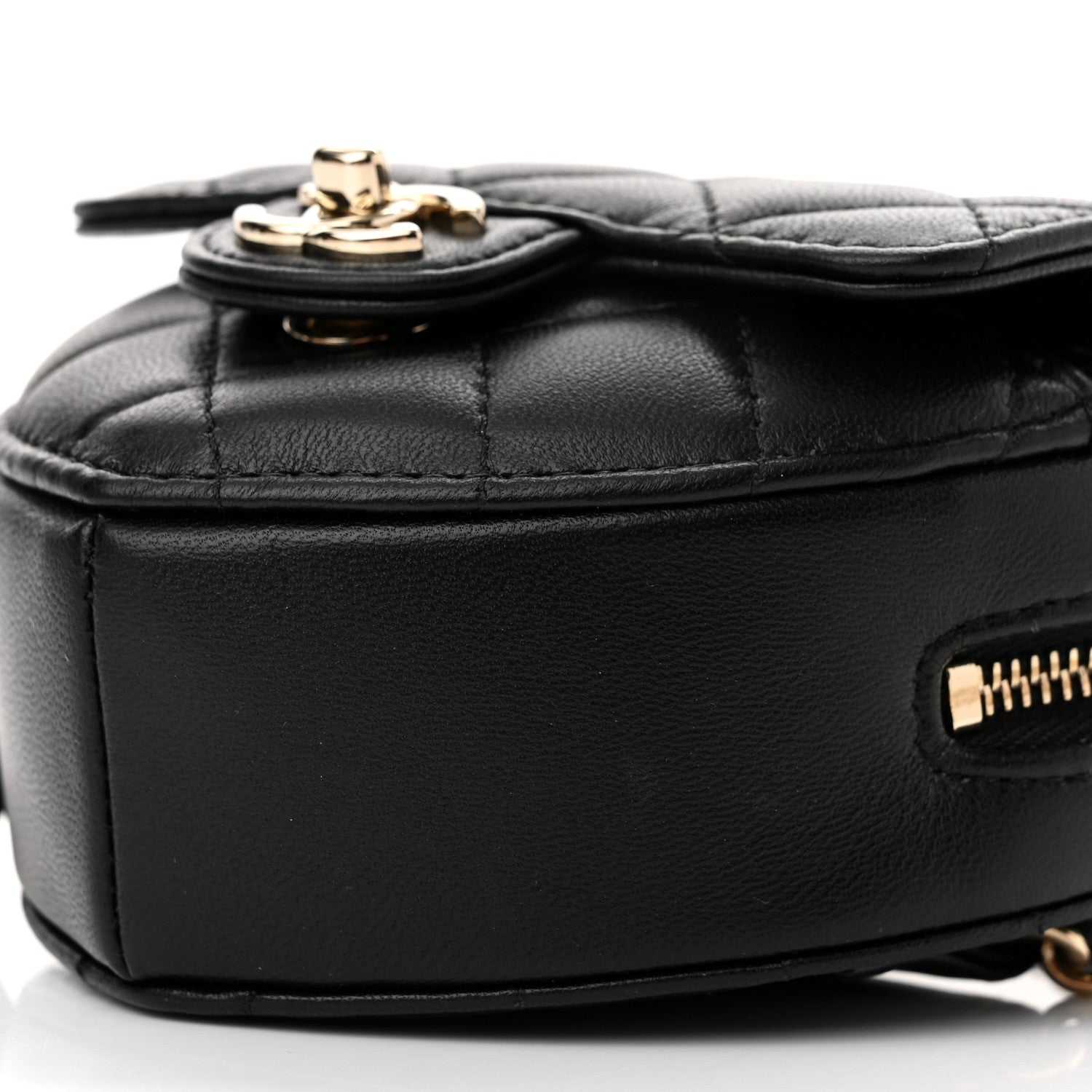 Chanel Lambskin Quilted CC In Love Heart Waist Belt Bag With Chain Black 5 of 10