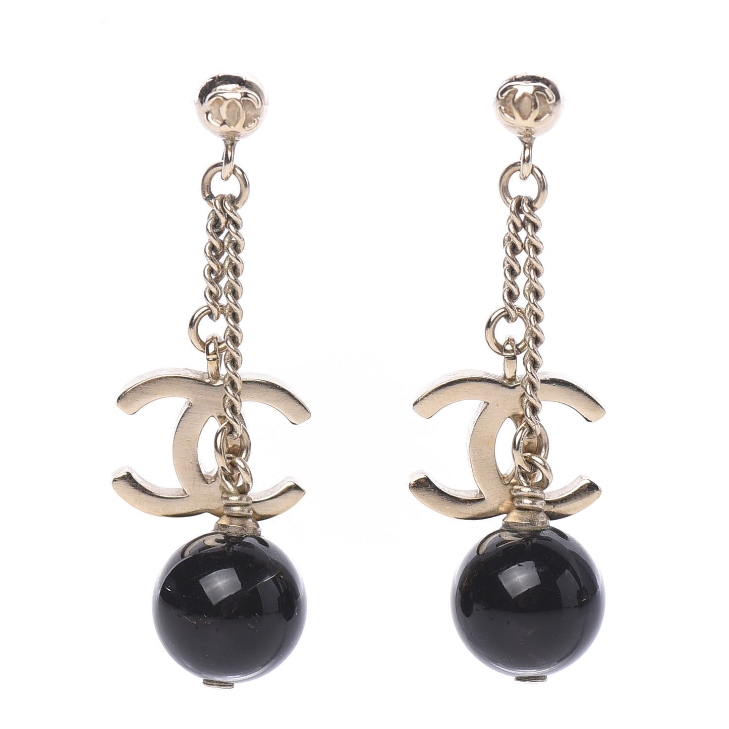 Metal CC Dangle Earrings Silver Black