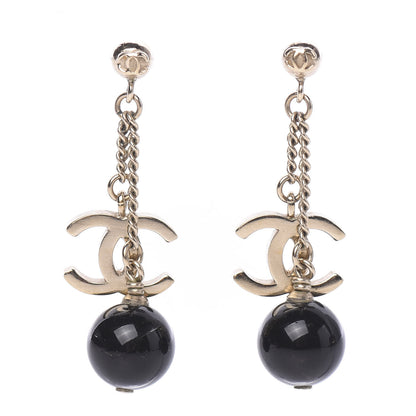 Chanel Metal CC Dangle Earrings Silver Black 1 of 4