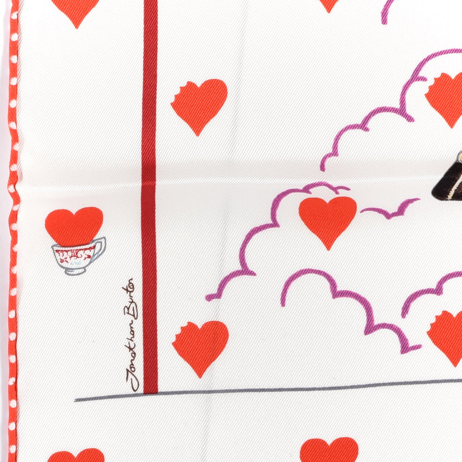 Hermes Silk Tea Time Scarf 70 White Framboise Rouge 4 of 5