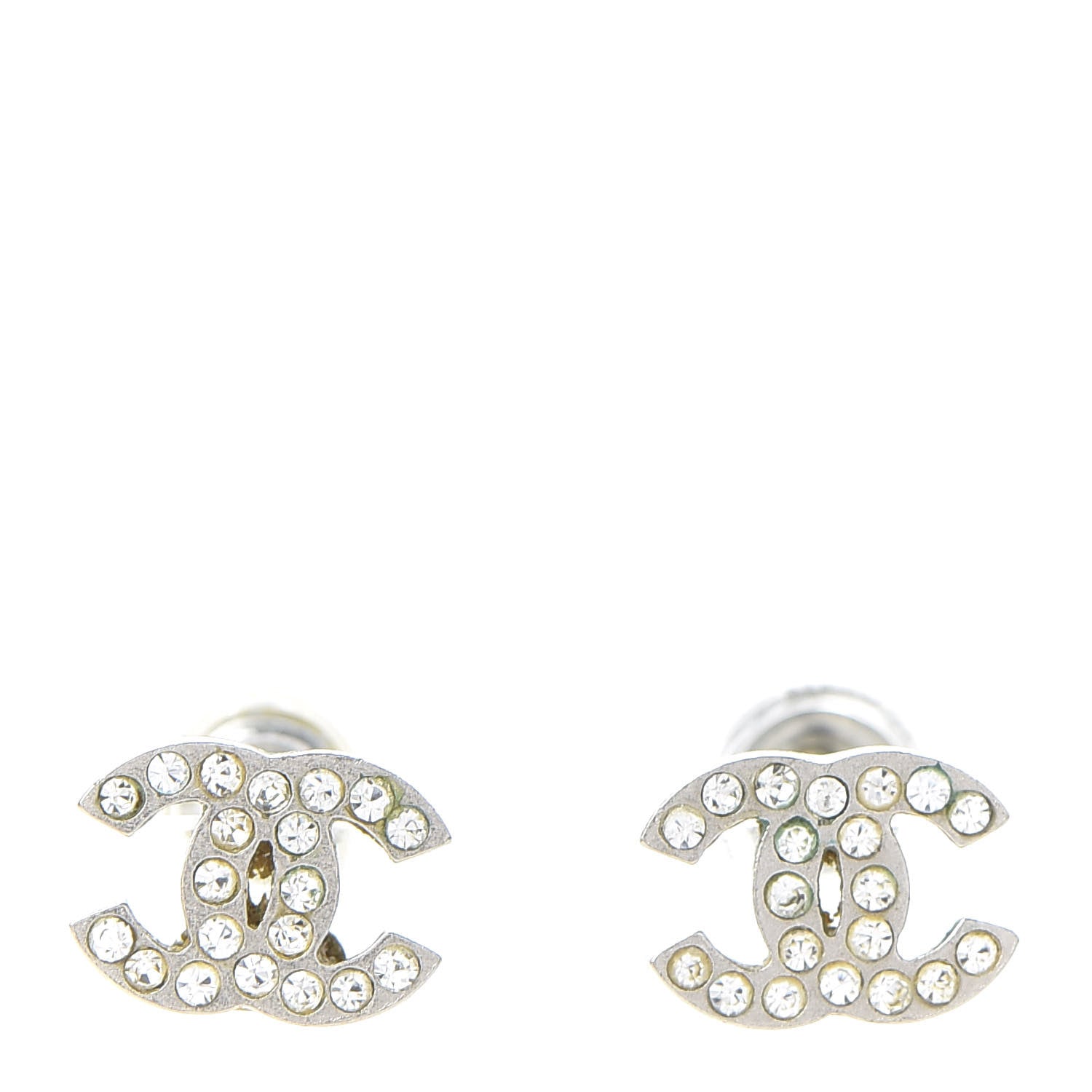 Chanel Crystal Timeless CC Earrings Silver 1 of 5