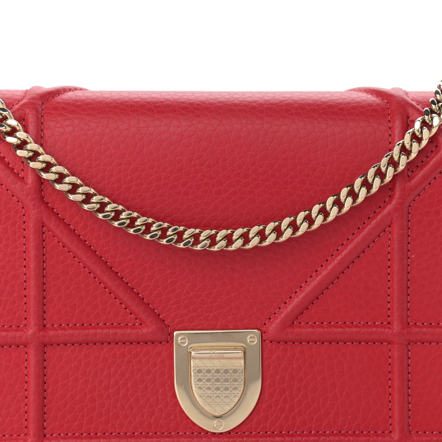 Grained Calfskin Diorama Wallet on Chain Pouch Rouge Vif