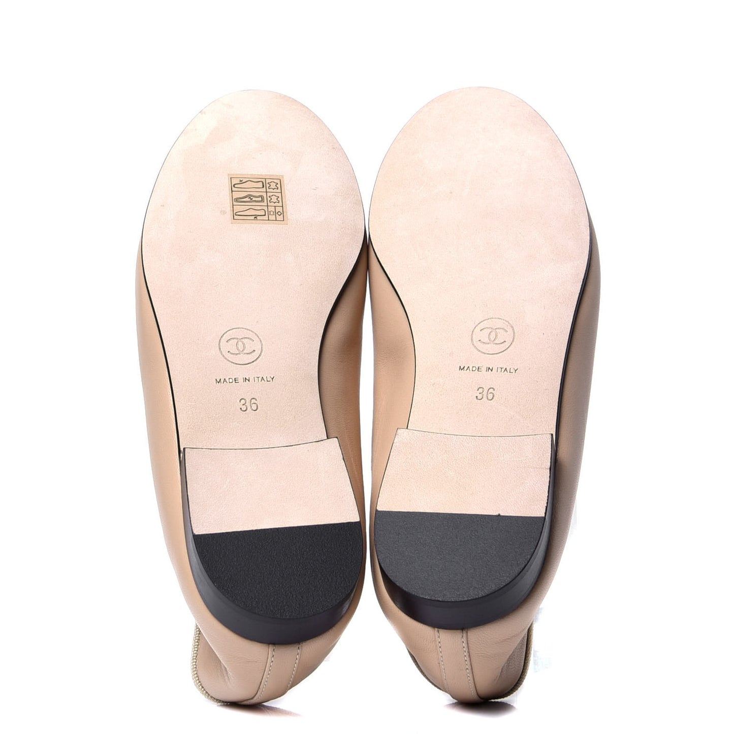 Lambskin Cap Toe Ballerina Flats 36 Beige Black