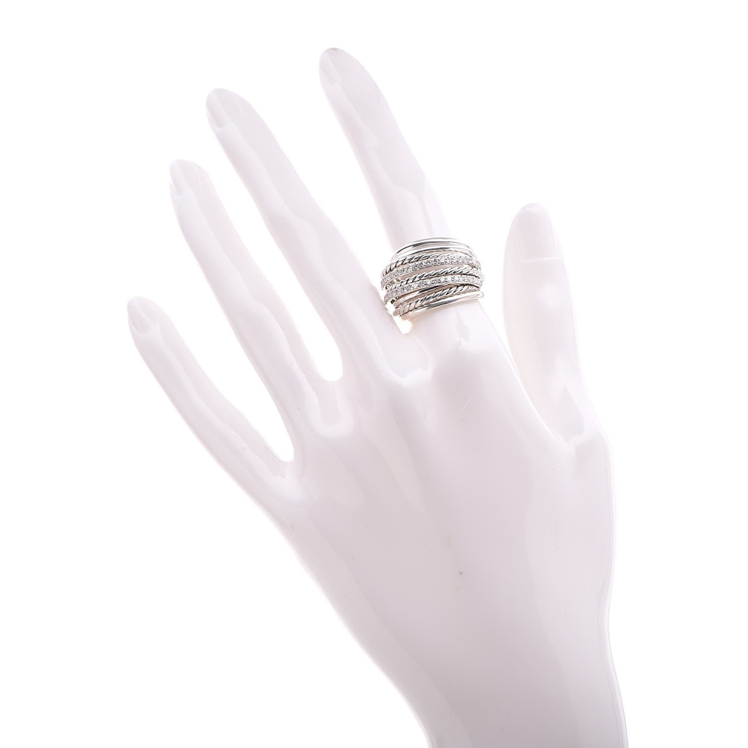 David Yurman Sterling Silver Diamond Crossover Dome Ring 53 6.25 2 of 5