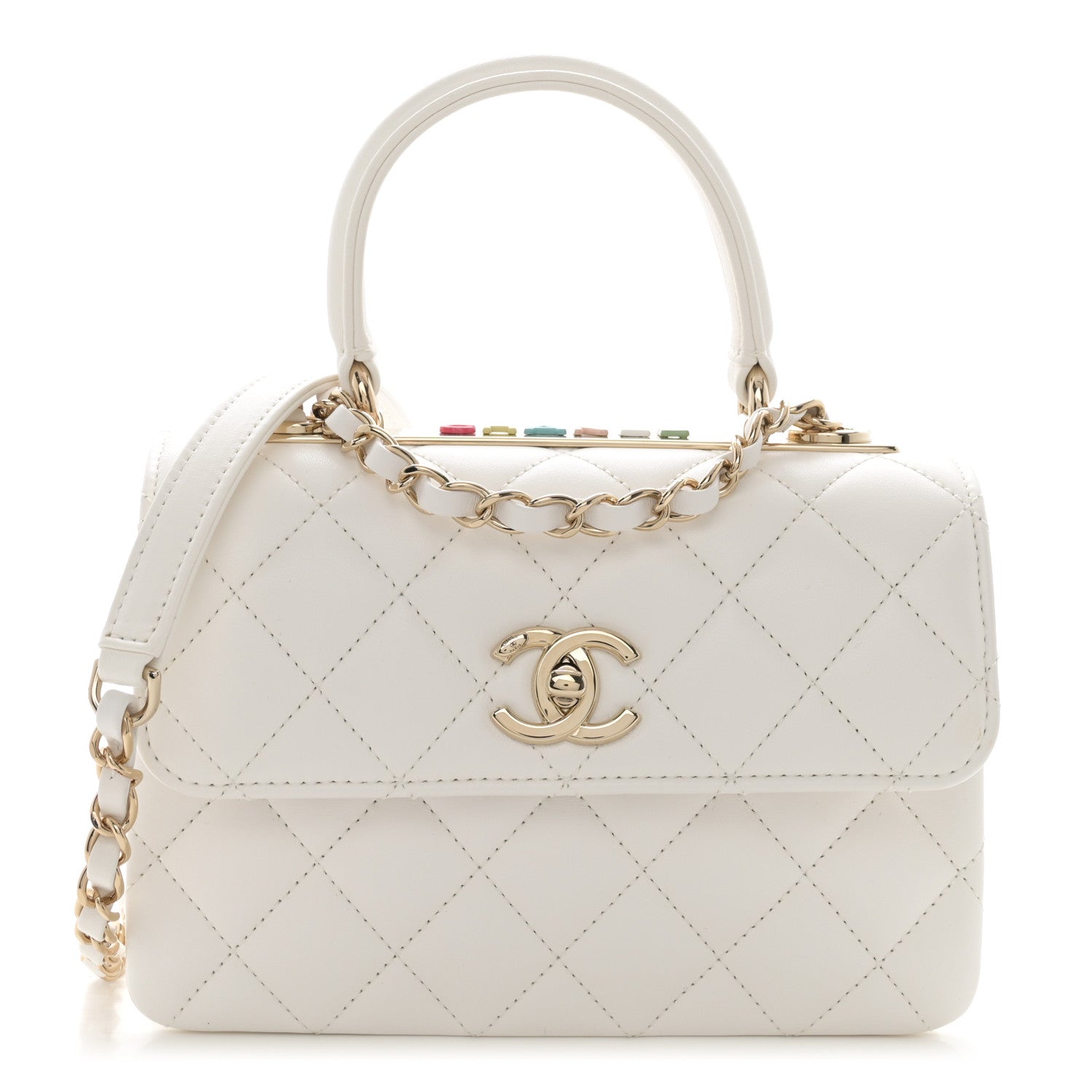 Chanel Lambskin Lacquered Quilted Mini Trendy CC Dual Handle Flap Bag White 1 of 11