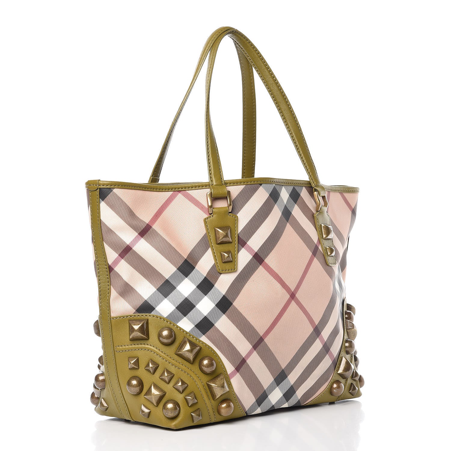 Burberry Nova Check Mega Stud Nickie Tote Green 3 of 17