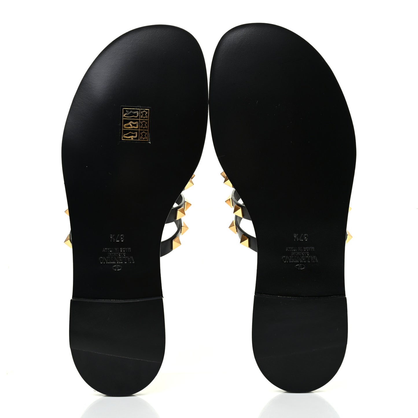 Calfskin Rockstud Flair Flat Thong Sandals 37.5 Black