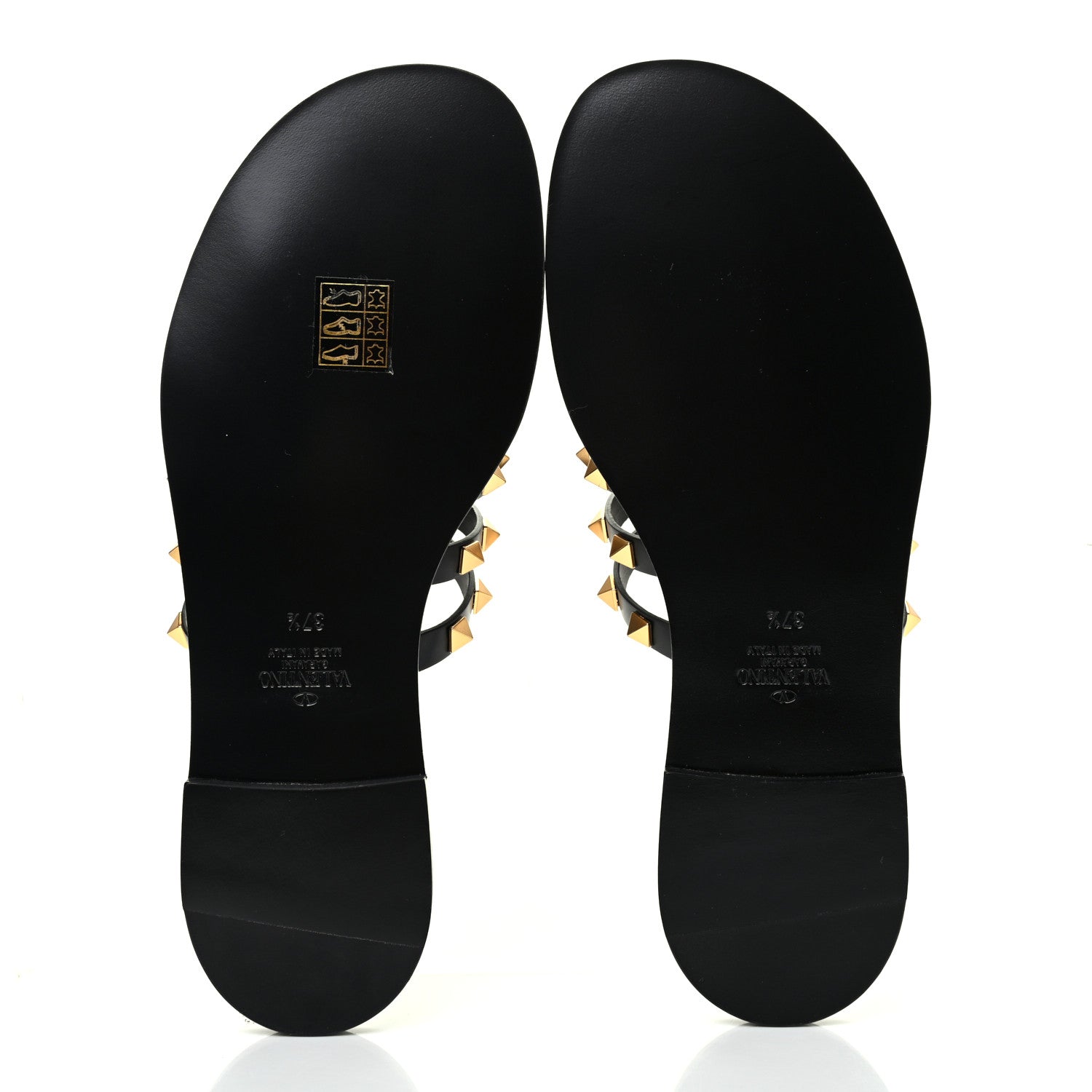 Valentino Garavani Calfskin Rockstud Flair Flat Thong Sandals 37.5 Black 5 of 9