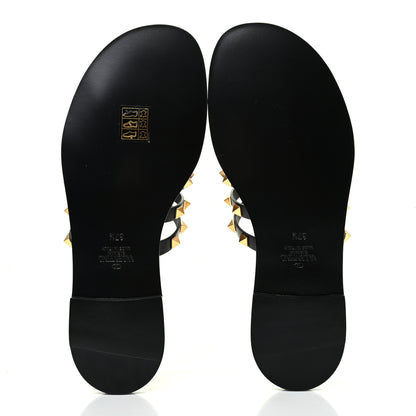 Valentino Garavani Calfskin Rockstud Flair Flat Thong Sandals 37.5 Black 5 of 9