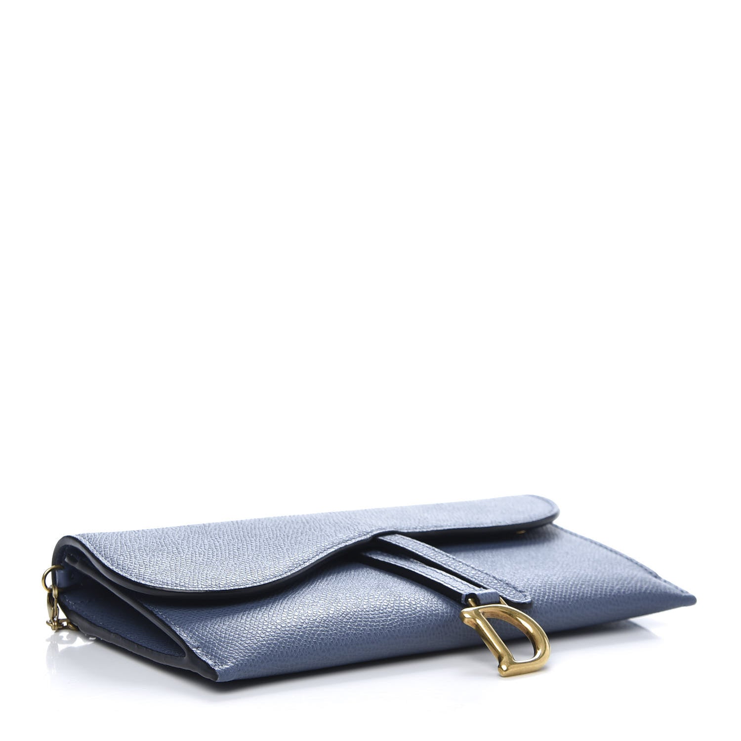 Christian Dior Grained Calfskin Saddle Chain Wallet Pouch Denim 4 of 14