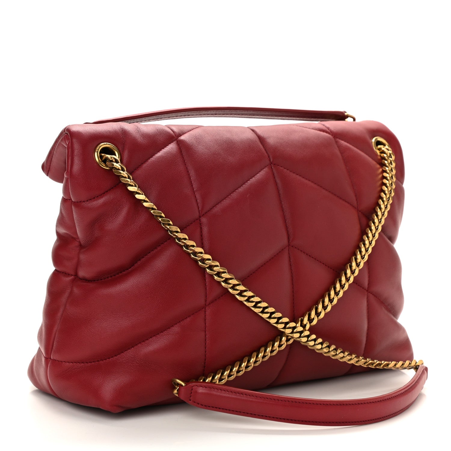Saint Laurent Lambskin Quilted Medium Loulou Puffer Monogram Chain Satchel Opyum Red 3 of 10